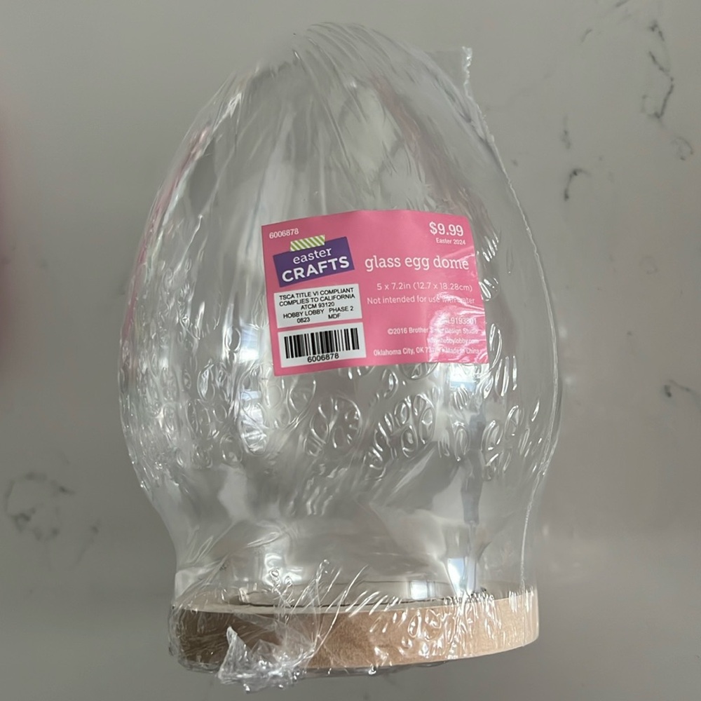 Easter Glass Egg Cloche Faux Wood Base Glass Egg Dome